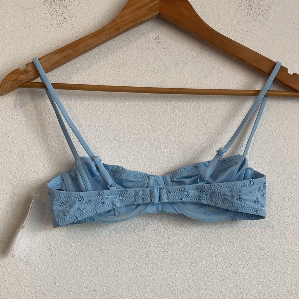 J Crew Womens Eyelet balconette underwire‎ bikini top 32A Calm Blue Color - Picture 7 of 8
